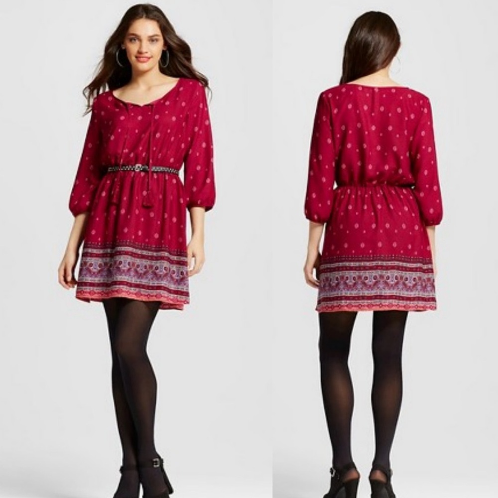 Xhilaration Long Sleeve Bohemian Dress - Picture 1 of 7